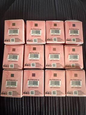 Assorted Glitter-Eye and Matte-Eye Eyeshadow Boxes - Rose Metallic Packaging